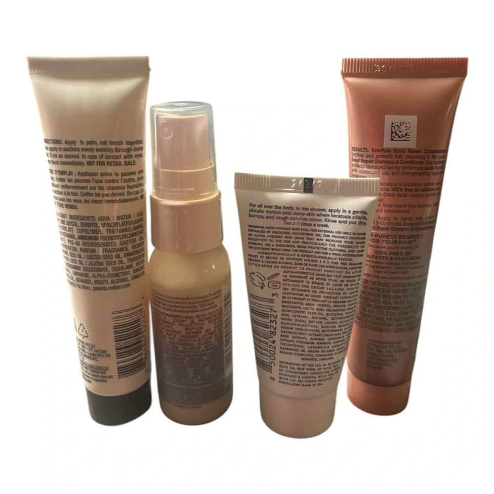 Variety of hair gel and treatments plus body scrub